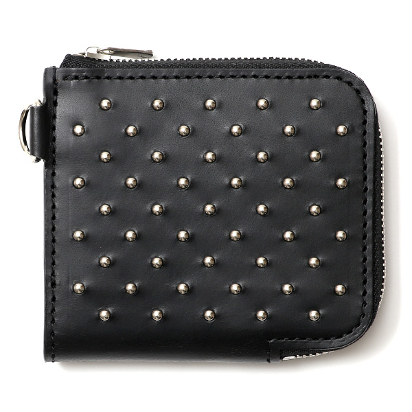  THE WONDER LUST(ワンダーラスト) 日本製 本革 スタッズ ミニ財布 メンズ ブラック 黒 黒色 Dカン付き チェーン ネックストラップ 可能 コンパクト 小銭入れ あり プレゼント ブッテーロ スタンダードリベット レザー ウォレット ブランド