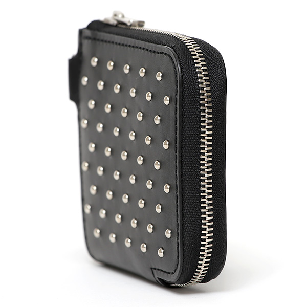  THE WONDER LUST(ワンダーラスト) 日本製 本革 スタッズ ミニ財布 メンズ ブラック 黒 黒色 Dカン付き チェーン ネックストラップ 可能 コンパクト 小銭入れ あり プレゼント ブッテーロ スタンダードリベット レザー ウォレット ブランド