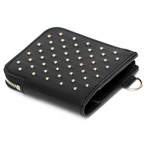  THE WONDER LUST(ワンダーラスト) 日本製 本革 スタッズ ミニ財布 メンズ ブラック 黒 黒色 Dカン付き チェーン ネックストラップ 可能 コンパクト 小銭入れ あり プレゼント ブッテーロ スタンダードリベット レザー ウォレット ブランド