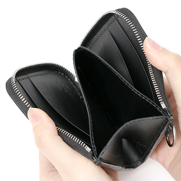  THE WONDER LUST(ワンダーラスト) 日本製 本革 スタッズ ミニ財布 メンズ ブラック 黒 黒色 Dカン付き チェーン ネックストラップ 可能 コンパクト 小銭入れ あり プレゼント ブッテーロ スタンダードリベット レザー ウォレット ブランド