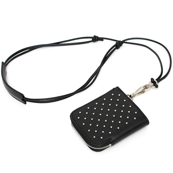  THE WONDER LUST(ワンダーラスト) 日本製 本革 スタッズ ミニ財布 メンズ ブラック 黒 黒色 Dカン付き チェーン ネックストラップ 可能 コンパクト 小銭入れ あり プレゼント ブッテーロ スタンダードリベット レザー ウォレット ブランド