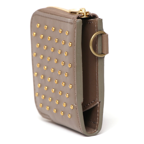  THE WONDER LUST(ワンダーラスト) 日本製 本革 スタッズ ミニ財布 メンズ ベージュ 肌色 Dカン付き チェーン ネックストラップ 可能 コンパクト 小銭入れ あり プレゼント ブッテーロ スタンダードリベット レザー ウォレット ブランド