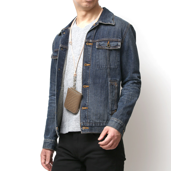  THE WONDER LUST(ワンダーラスト) 日本製 本革 スタッズ ミニ財布 メンズ ベージュ 肌色 Dカン付き チェーン ネックストラップ 可能 コンパクト 小銭入れ あり プレゼント ブッテーロ スタンダードリベット レザー ウォレット ブランド