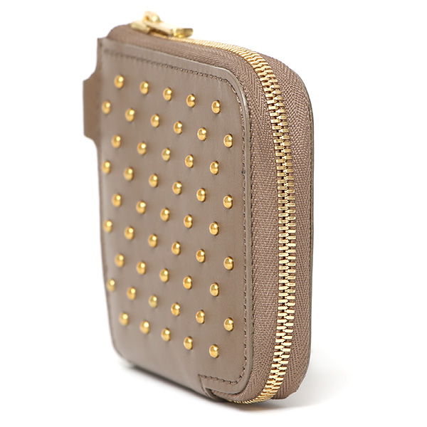  THE WONDER LUST(ワンダーラスト) 日本製 本革 スタッズ ミニ財布 メンズ ベージュ 肌色 Dカン付き チェーン ネックストラップ 可能 コンパクト 小銭入れ あり プレゼント ブッテーロ スタンダードリベット レザー ウォレット ブランド