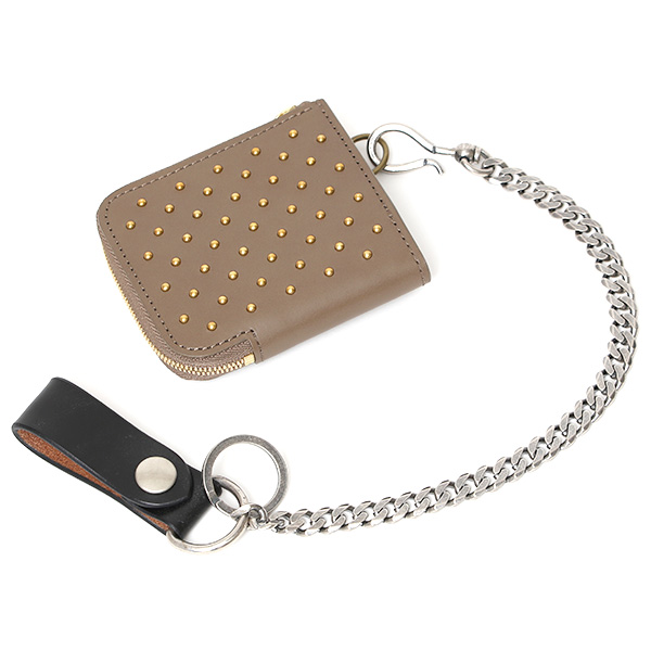  THE WONDER LUST(ワンダーラスト) 日本製 本革 スタッズ ミニ財布 メンズ ベージュ 肌色 Dカン付き チェーン ネックストラップ 可能 コンパクト 小銭入れ あり プレゼント ブッテーロ スタンダードリベット レザー ウォレット ブランド