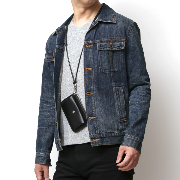  THE WONDER LUST(ワンダーラスト) 日本製 本革 ミニ財布 メンズ ブラック 黒 黒色 丸カン付き チェーン ネックストラップ 取り付け可能 コンパクト 小銭入れ あり プレゼント ブッテーロ レザー ウォレット 国産 ブランド