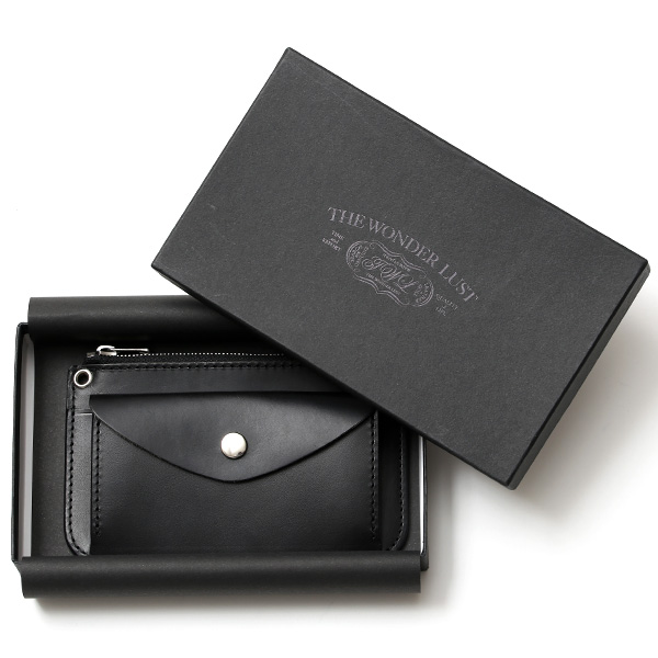  THE WONDER LUST(ワンダーラスト) 日本製 本革 ミニ財布 メンズ ブラック 黒 黒色 丸カン付き チェーン ネックストラップ 取り付け可能 コンパクト 小銭入れ あり プレゼント ブッテーロ レザー ウォレット 国産 ブランド