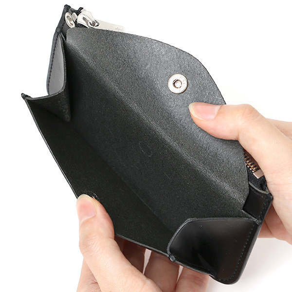  THE WONDER LUST(ワンダーラスト) 日本製 本革 ミニ財布 メンズ ブラック 黒 黒色 丸カン付き チェーン ネックストラップ 取り付け可能 コンパクト 小銭入れ あり プレゼント ブッテーロ レザー ウォレット 国産 ブランド