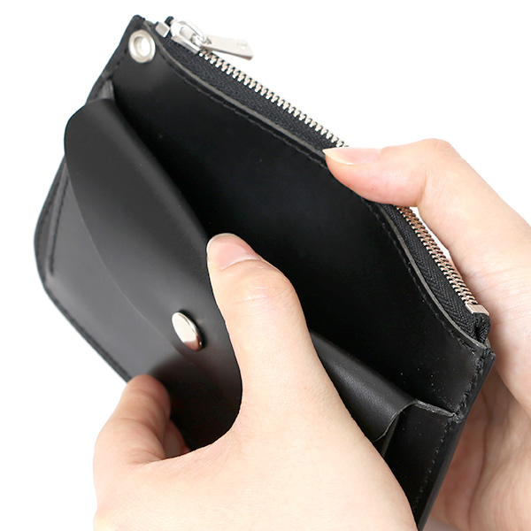  THE WONDER LUST(ワンダーラスト) 日本製 本革 ミニ財布 メンズ ブラック 黒 黒色 丸カン付き チェーン ネックストラップ 取り付け可能 コンパクト 小銭入れ あり プレゼント ブッテーロ レザー ウォレット 国産 ブランド