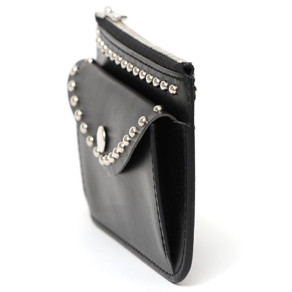  THE WONDER LUST(ワンダーラスト) 日本製 本革 スタッズ ミニ財布 メンズ ブラック 黒 黒色 丸カン付き チェーン ネックストラップ 可能 コンパクト 小銭入れ あり プレゼント ブッテーロ スタンダードリベット レザー ウォレット ブランド
