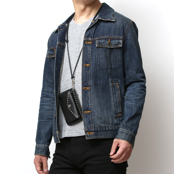  THE WONDER LUST(ワンダーラスト) 日本製 本革 スタッズ ミニ財布 メンズ ブラック 黒 黒色 丸カン付き チェーン ネックストラップ 可能 コンパクト 小銭入れ あり プレゼント ブッテーロ スタンダードリベット レザー ウォレット ブランド