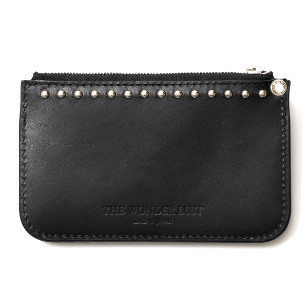 THE WONDER LUST(ワンダーラスト) 日本製 本革 スタッズ ミニ財布 メンズ ブラック 黒 黒色 丸カン付き チェーン ネックストラップ 可能 コンパクト 小銭入れ あり プレゼント ブッテーロ スタンダードリベット レザー ウォレット ブランド