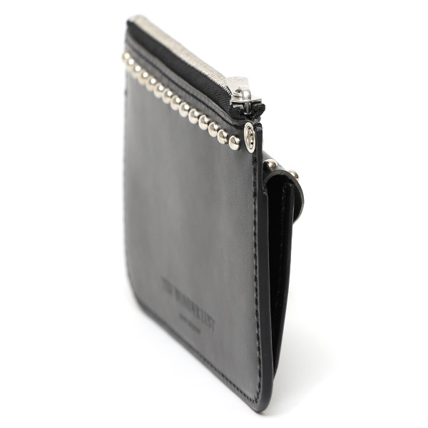  THE WONDER LUST(ワンダーラスト) 日本製 本革 スタッズ ミニ財布 メンズ ブラック 黒 黒色 丸カン付き チェーン ネックストラップ 可能 コンパクト 小銭入れ あり プレゼント ブッテーロ スタンダードリベット レザー ウォレット ブランド