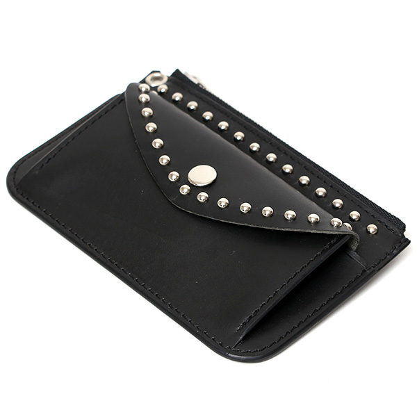  THE WONDER LUST(ワンダーラスト) 日本製 本革 スタッズ ミニ財布 メンズ ブラック 黒 黒色 丸カン付き チェーン ネックストラップ 可能 コンパクト 小銭入れ あり プレゼント ブッテーロ スタンダードリベット レザー ウォレット ブランド