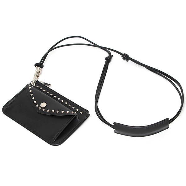  THE WONDER LUST(ワンダーラスト) 日本製 本革 スタッズ ミニ財布 メンズ ブラック 黒 黒色 丸カン付き チェーン ネックストラップ 可能 コンパクト 小銭入れ あり プレゼント ブッテーロ スタンダードリベット レザー ウォレット ブランド