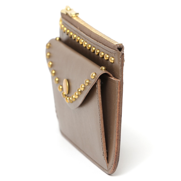  THE WONDER LUST(ワンダーラスト) 日本製 本革 スタッズ ミニ財布 メンズ ベージュ 肌色 丸カン付き チェーン ネックストラップ 可能 コンパクト 小銭入れ あり プレゼント ブッテーロ スタンダードリベット レザー ウォレット ブランド