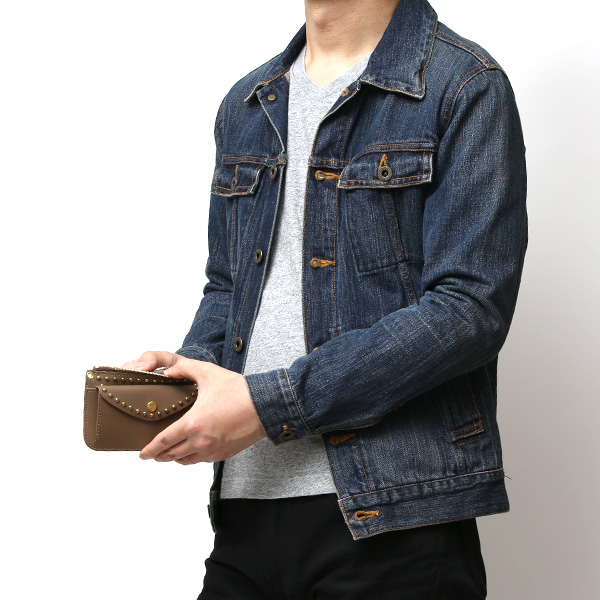  THE WONDER LUST(ワンダーラスト) 日本製 本革 スタッズ ミニ財布 メンズ ベージュ 肌色 丸カン付き チェーン ネックストラップ 可能 コンパクト 小銭入れ あり プレゼント ブッテーロ スタンダードリベット レザー ウォレット ブランド