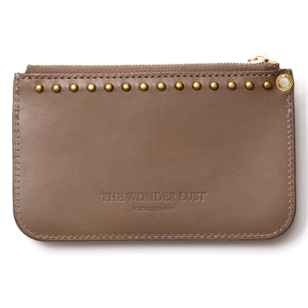  THE WONDER LUST(ワンダーラスト) 日本製 本革 スタッズ ミニ財布 メンズ ベージュ 肌色 丸カン付き チェーン ネックストラップ 可能 コンパクト 小銭入れ あり プレゼント ブッテーロ スタンダードリベット レザー ウォレット ブランド