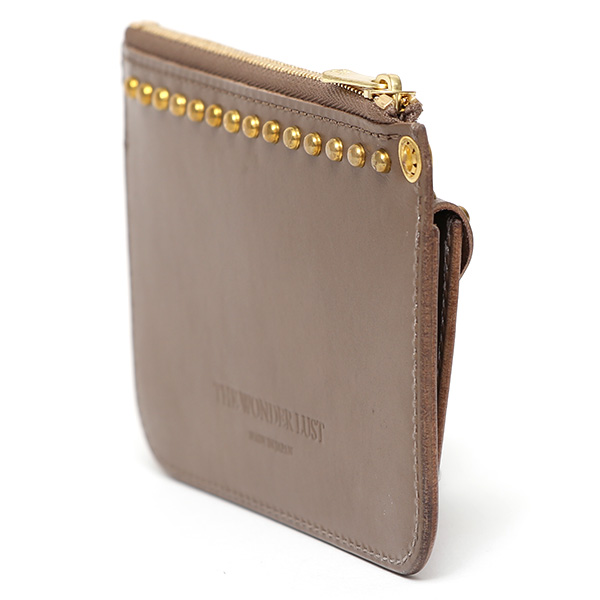  THE WONDER LUST(ワンダーラスト) 日本製 本革 スタッズ ミニ財布 メンズ ベージュ 肌色 丸カン付き チェーン ネックストラップ 可能 コンパクト 小銭入れ あり プレゼント ブッテーロ スタンダードリベット レザー ウォレット ブランド