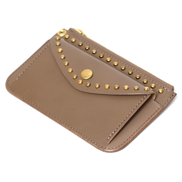  THE WONDER LUST(ワンダーラスト) 日本製 本革 スタッズ ミニ財布 メンズ ベージュ 肌色 丸カン付き チェーン ネックストラップ 可能 コンパクト 小銭入れ あり プレゼント ブッテーロ スタンダードリベット レザー ウォレット ブランド