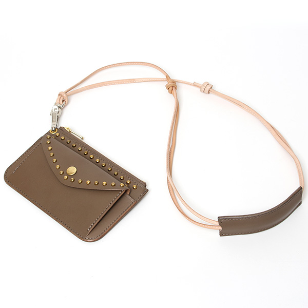  THE WONDER LUST(ワンダーラスト) 日本製 本革 スタッズ ミニ財布 メンズ ベージュ 肌色 丸カン付き チェーン ネックストラップ 可能 コンパクト 小銭入れ あり プレゼント ブッテーロ スタンダードリベット レザー ウォレット ブランド