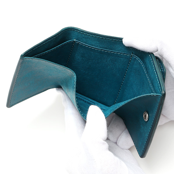 三つ折り財布 メンズ 本革 レディース ミニ財布 ウォレット レザー 財布 日本製 ブランド コンパクト 皮 ターコイズ ブルー ネイビー 青色 イタリアンレザー マルゴーレザー 小銭入れあり カード収納 THE WONDER LUST(ワンダーラスト)