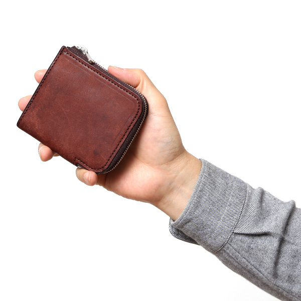  二つ折り財布 メンズ 本革 ブランド ファスナー ミニ財布 マルゴーレザー イタリアンレザー ウォレット ダークブラウン ブラウン 茶 茶色 コンパクト L-ZIP 小銭入れ カード収納 プレゼント ギフト 日本製 THE WONDER LUST(ワンダーラスト)