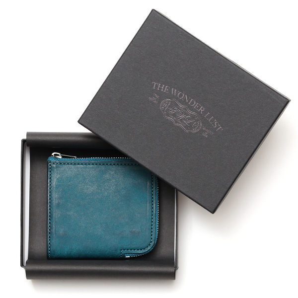 二つ折り財布 メンズ 本革 ブランド ファスナー ミニ財布 マルゴーレザー イタリアンレザー ウォレット ターコイズ ブルー ネイビー 青色 コンパクト L-ZIP 小銭入れ カード収納 プレゼント ギフト 日本製 THE WONDER LUST(ワンダーラスト)