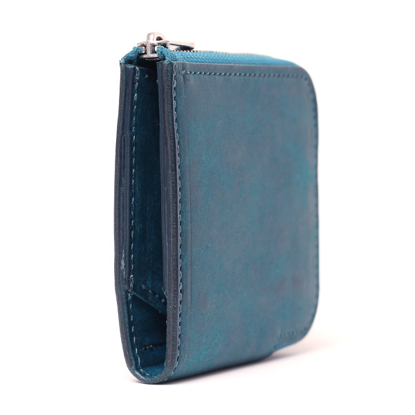 二つ折り財布 メンズ 本革 ブランド ファスナー ミニ財布 マルゴーレザー イタリアンレザー ウォレット ターコイズ ブルー ネイビー 青色 コンパクト L-ZIP 小銭入れ カード収納 プレゼント ギフト 日本製 THE WONDER LUST(ワンダーラスト)