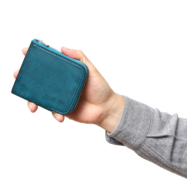 二つ折り財布 メンズ 本革 ブランド ファスナー ミニ財布 マルゴーレザー イタリアンレザー ウォレット ターコイズ ブルー ネイビー 青色 コンパクト L-ZIP 小銭入れ カード収納 プレゼント ギフト 日本製 THE WONDER LUST(ワンダーラスト)