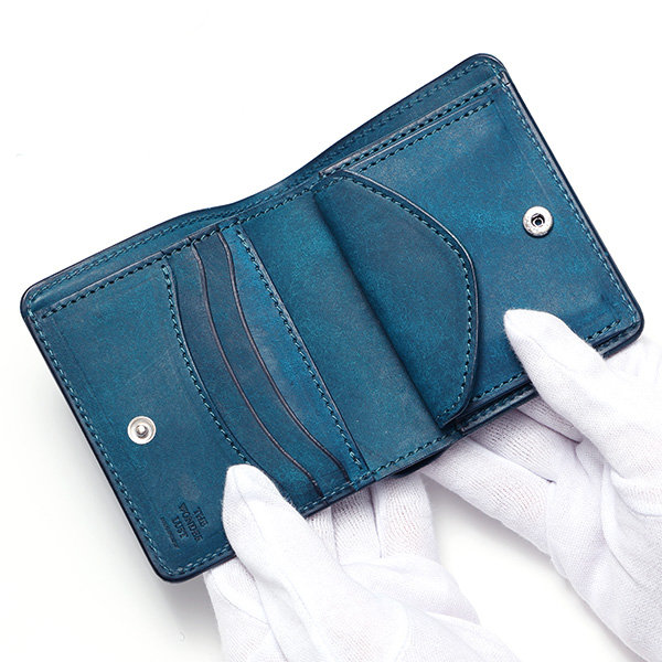  二つ折り財布 メンズ ミニ財布 レザー マルゴーレザー コンパクト 日本製 ブランド 財布 ハンドメイド ターコイズ ブルー ネイビー 青色 小型 小さい 財布 男性 女性 プレゼント ユニセックス ギフト THE WONDER LUST(ワンダーラスト)