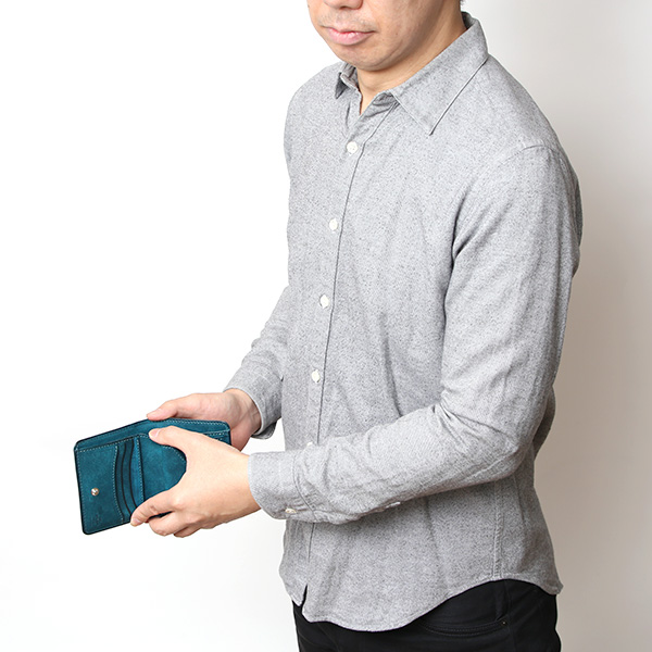  二つ折り財布 メンズ ミニ財布 レザー マルゴーレザー コンパクト 日本製 ブランド 財布 ハンドメイド ターコイズ ブルー ネイビー 青色 小型 小さい 財布 男性 女性 プレゼント ユニセックス ギフト THE WONDER LUST(ワンダーラスト)