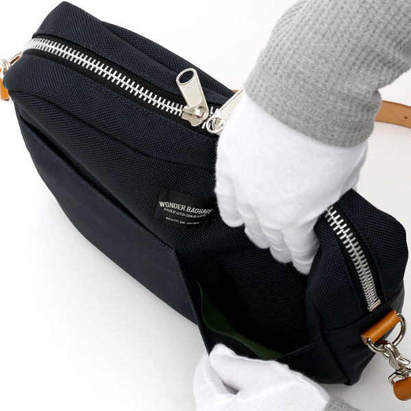 ショルダーバッグ メンズ 本革 レザー ブルー ネイビー 青色 レディース バリスティックナイロン 日本製 カバン 鞄 ブランド ワンダーバゲージ(WONDER BAGGAGE)