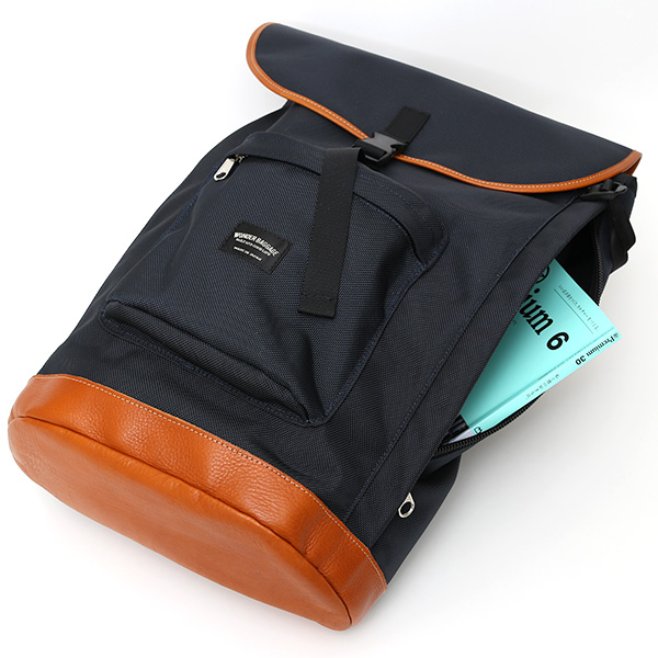  リュック デイパック メンズ リュックサック ブルー ネイビー 青色 バックパック バリスティックナイロン 本革 レディース ワンダーバゲージ(WONDER BAGGAGE)