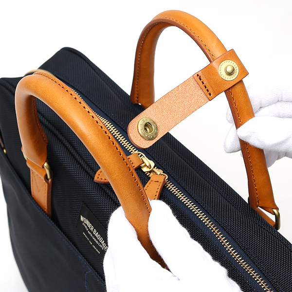  ビジネスバッグ メンズ ブリーフケース 本革 日本製 ブランド ブルー ネイビー 青色 ショルダー付き レザー 鞄 カバン 小ぶり 小さめ 小さい オシャレ カジュアル 大人 かわいい ワンダーバゲージ(WONDER BAGGAGE)