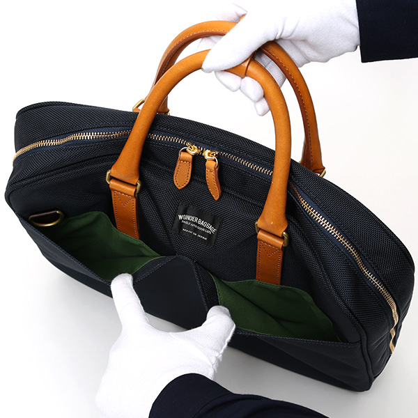  ビジネスバッグ メンズ ブリーフケース 本革 日本製 ブランド ブルー ネイビー 青色 ショルダー付き レザー 鞄 カバン 小ぶり 小さめ 小さい オシャレ カジュアル 大人 かわいい ワンダーバゲージ(WONDER BAGGAGE)