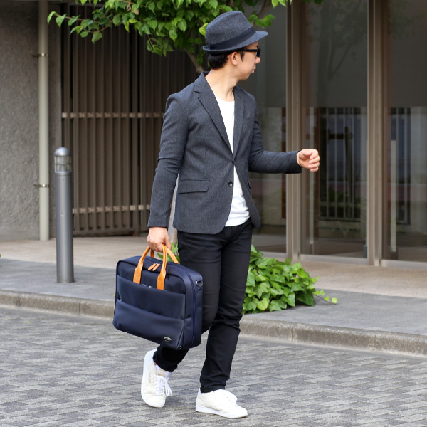  ビジネスバッグ 3WAY ブリーフケース バックパック ショルダー リュック メンズ レディース ブルー ネイビー 青色 ナイロン 本革 レザー 日本製 高級 A4 大容量 鞄 通勤 通学 出張 ワンダーバゲージ(WONDER BAGGAGE)