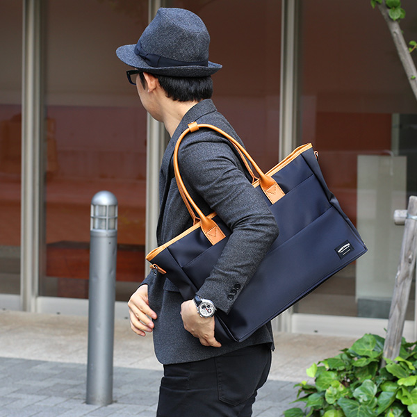  トートバッグ メンズ レディース ブランド 2WAY ショルダー 付き ビジネスバッグ 大容量 大きめ トート ブルー ネイビー 青色 ナイロン 本革 レザー 日本製 A4 PC収納 通勤 通学 鞄 ワンダーバゲージ(WONDER BAGGAGE)