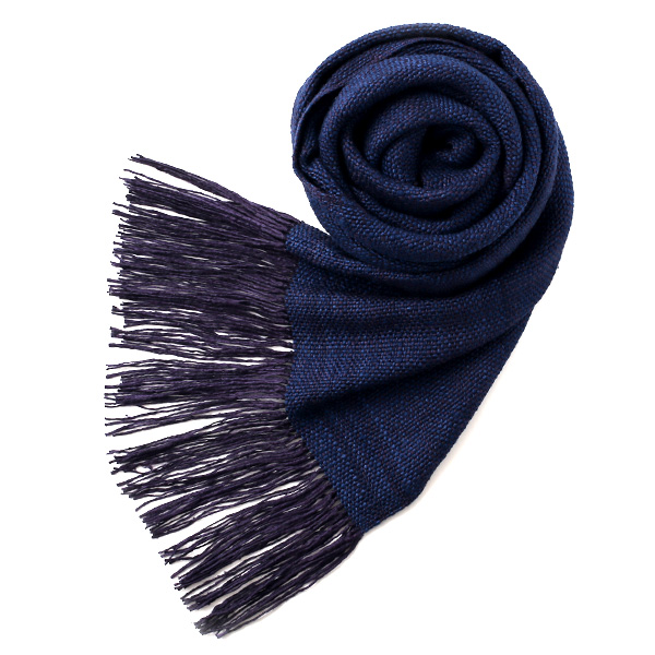 結城紬 真綿ストール ネイビー